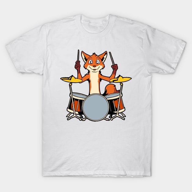 Comic fox playing drums T-Shirt by Modern Medieval Design